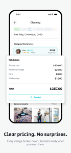 AllBetter HomeFix escrow payment receipt with itemized bill details