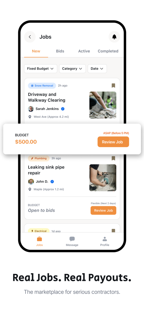 AllBetter JobPro app browsing local jobs and bidding