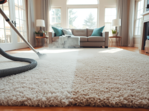 professional carpet cleaning with truck-mount extraction in a modern living room