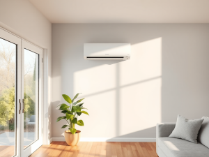 ductless mini split wall unit installed in a modern living room