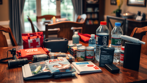 Home emergency preparedness kit with flashlight first aid and supplies