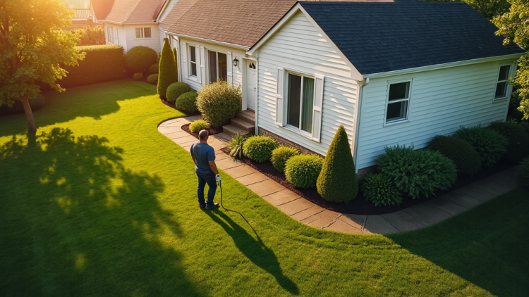 Well-maintained suburban rental property exterior with manicured lawn