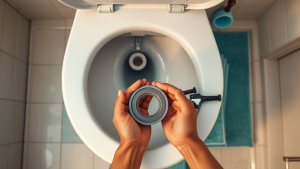 running toilet repair showing tank internals flapper and fill valve