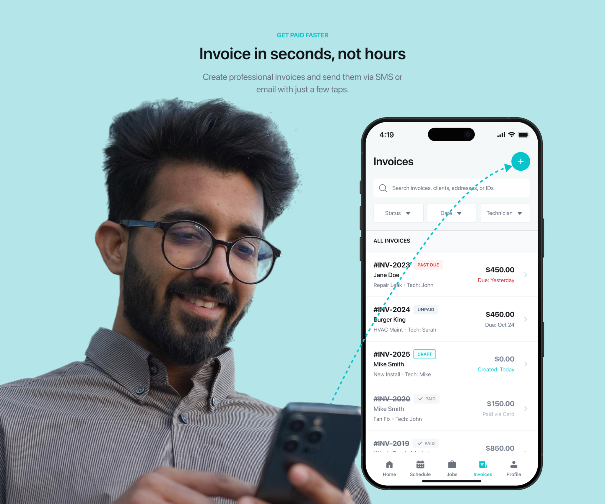 AllBetter Field mobile app creating and sending a contractor invoice