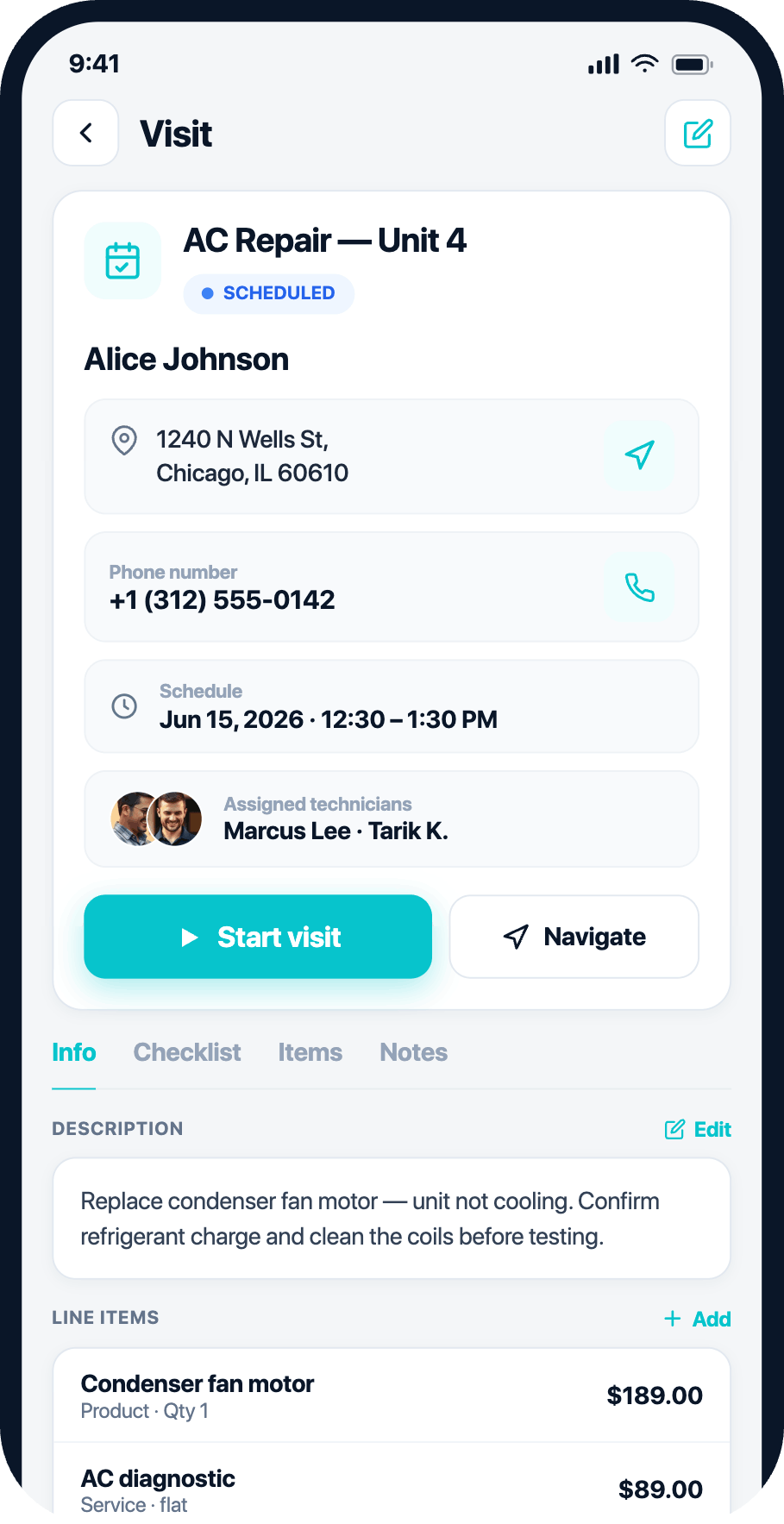 AllBetter Field for HVAC service businesses — mobile dashboard with revenue and job cards