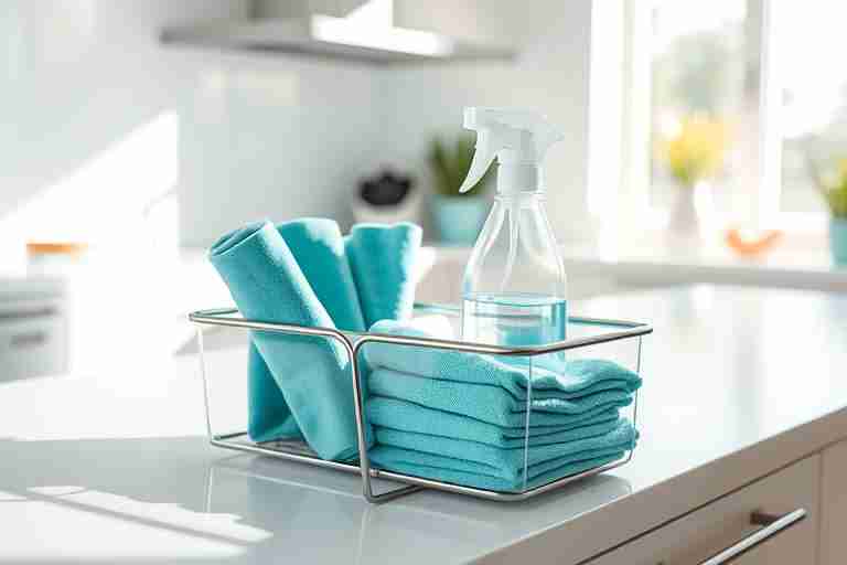 Cleaning caddy with microfiber cloths — compare local cleaning pros on AllBetter