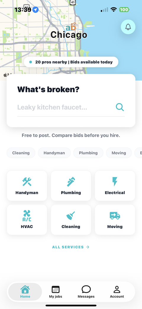 AllBetter HomeFix app — home screen
