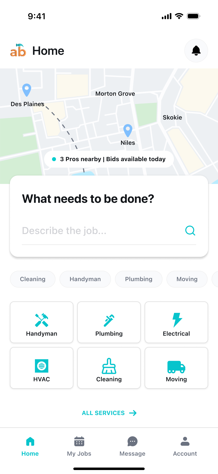 AllBetter HomeFix app — post a job and compare verified bids