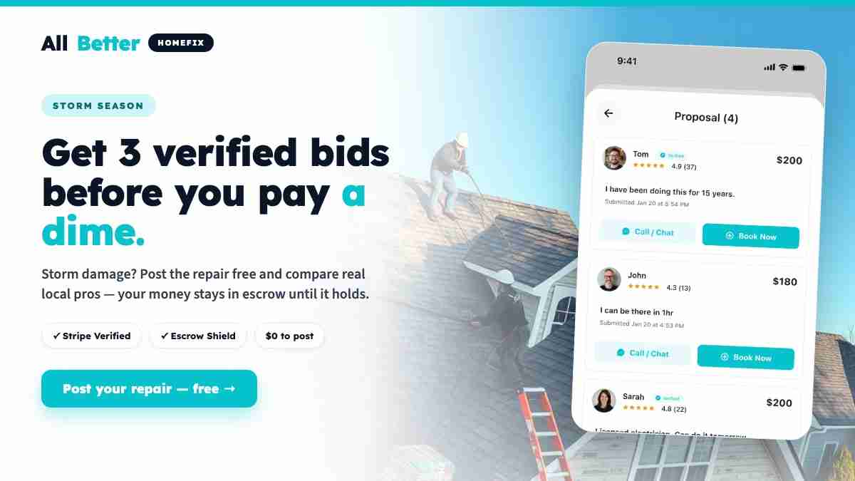 AllBetter HomeFix showing three verified local bids