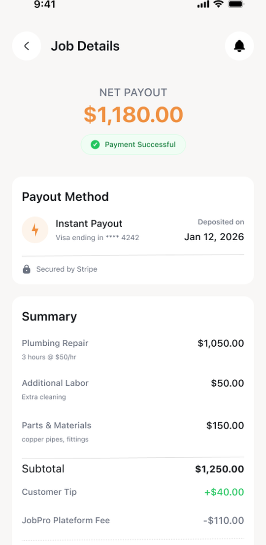AllBetter JobPro — paid via Stripe instant payout