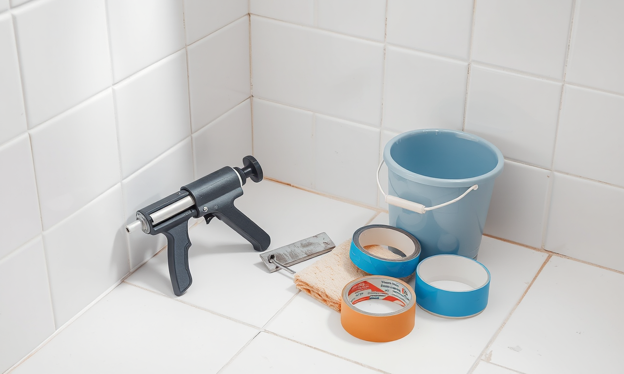 Grout vs caulk — re-caulking a bathtub seam with caulk gun and grout tools on bathroom tile