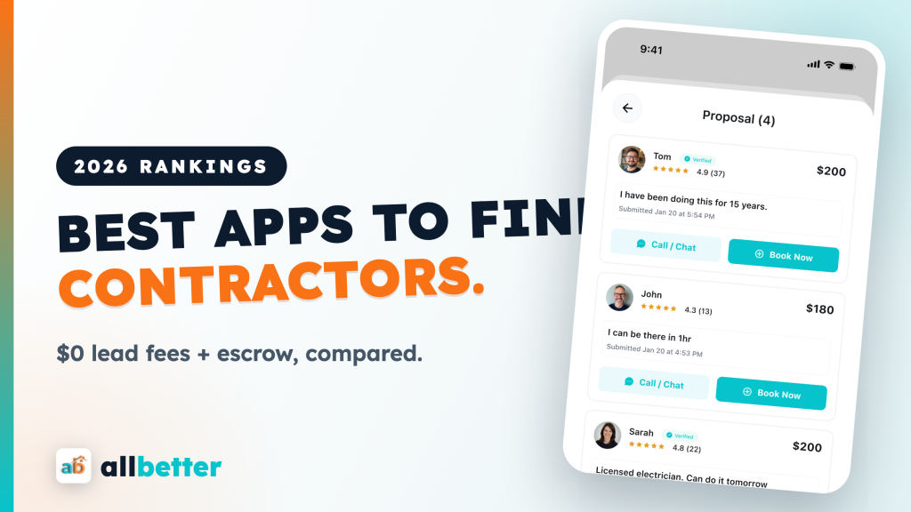 Best apps to find contractors 2026 — AllBetter bids screen