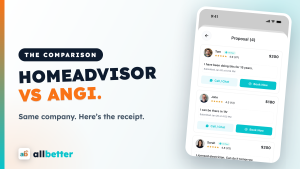 HomeAdvisor vs Angi comparison — same company; AllBetter app showing real competing bids