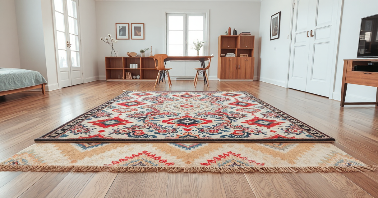 Clean vibrant area rug on a hardwood floor