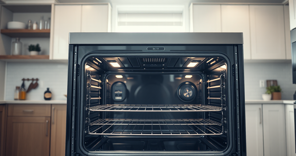 Spotless clean oven interior with the door open