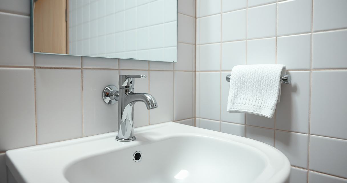 Sparkling clean bathroom sink, faucet and mirror close-up