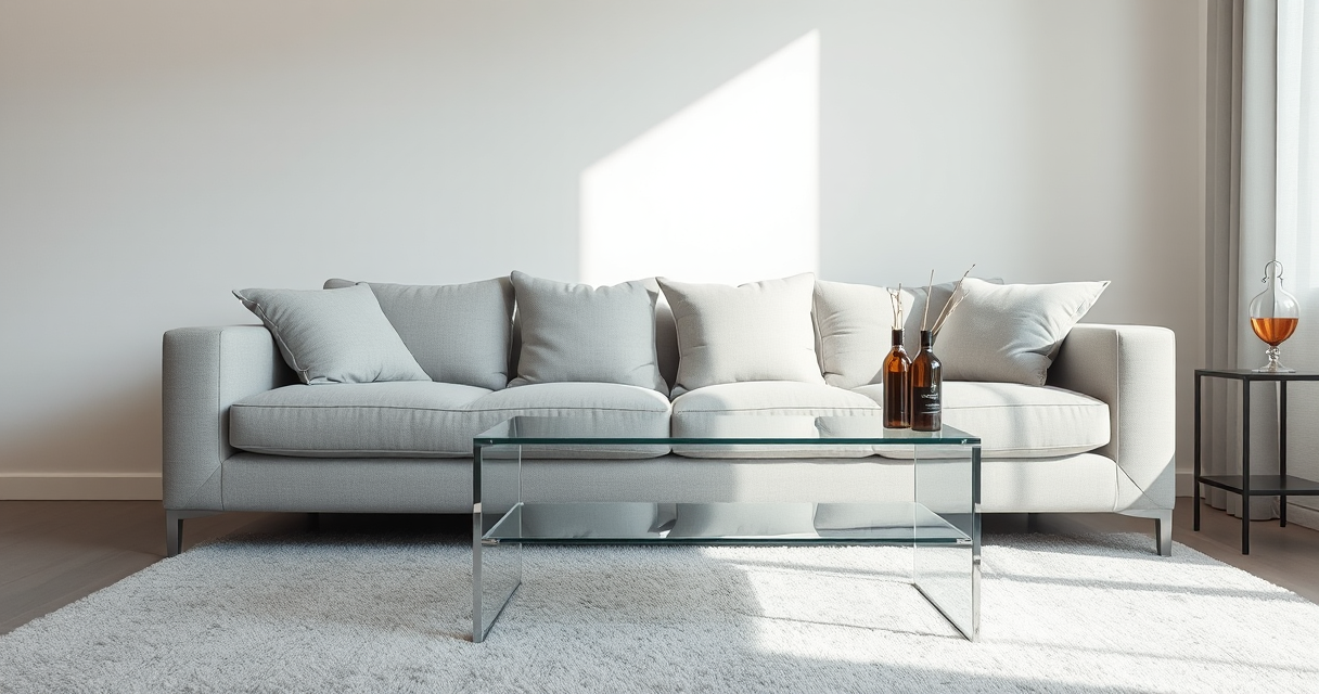 Clean tidy sofa and coffee table close-up in a bright living room