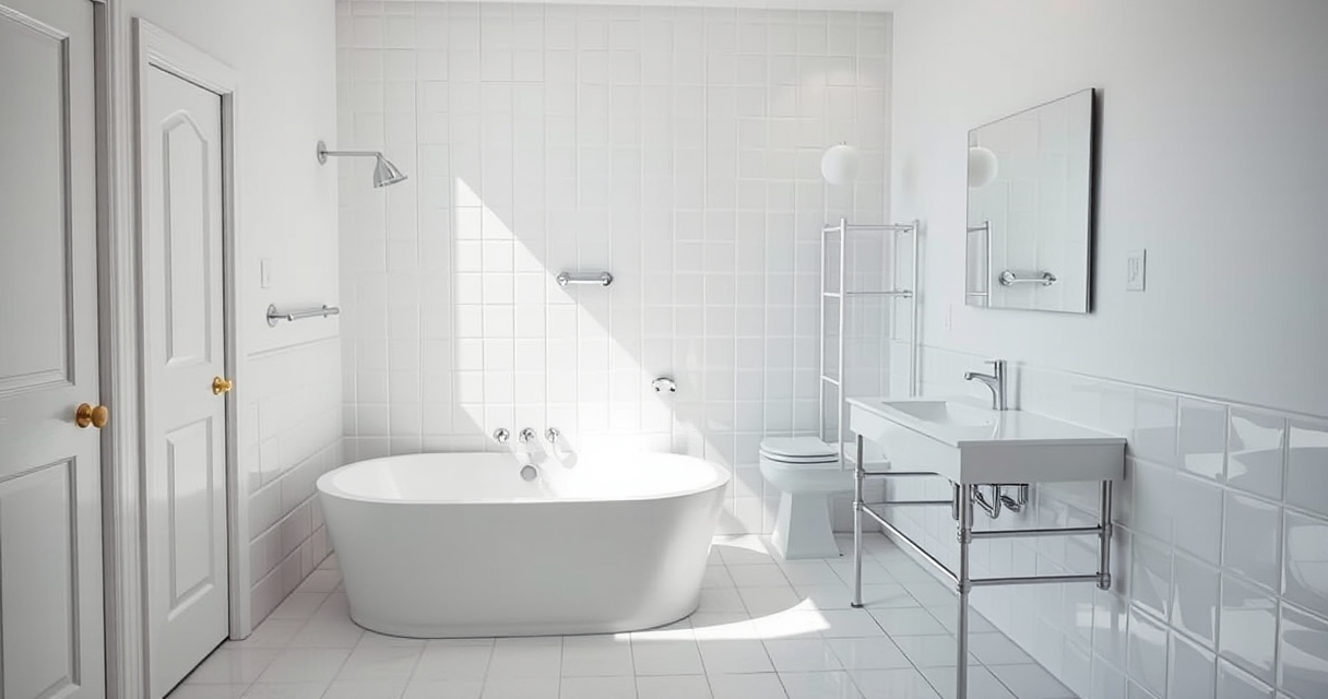 Empty sparkling clean bathroom, bare walls