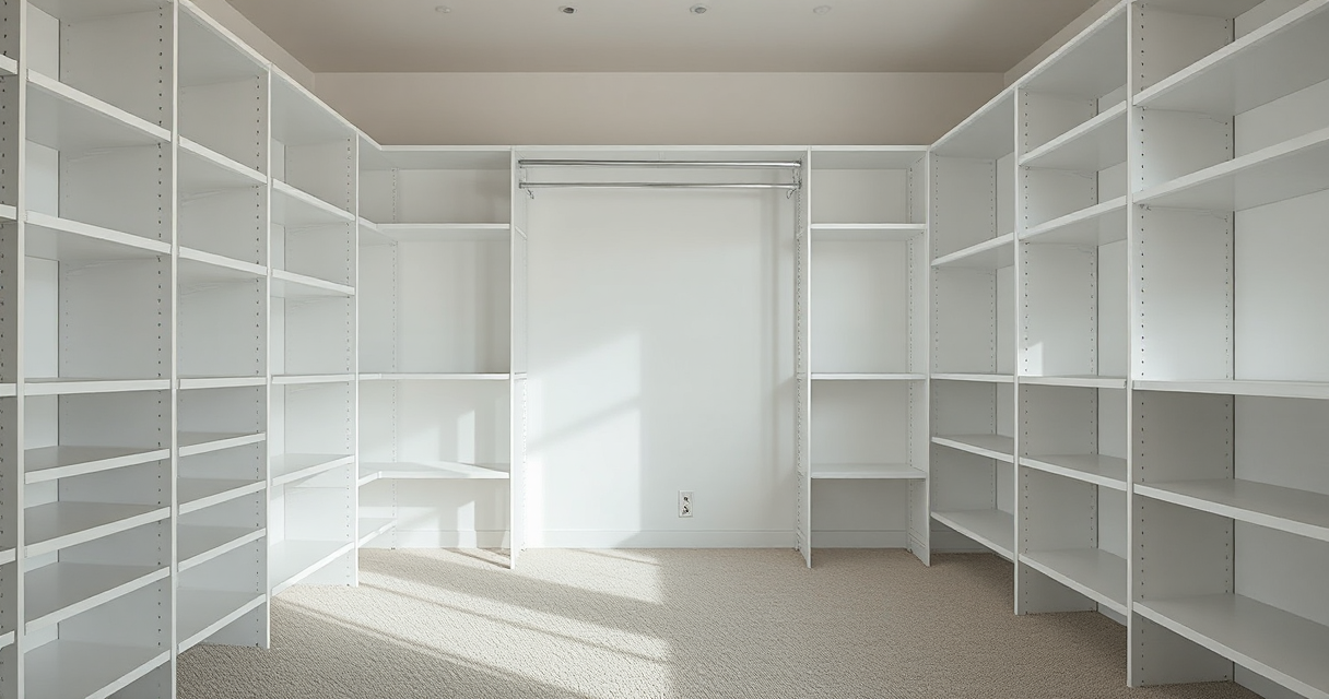 Empty clean closet with clean shelves