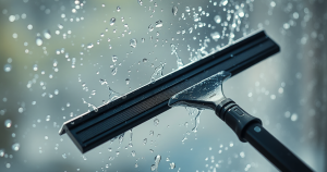 Squeegee leaving a crystal-clear stripe on a clean glass pane