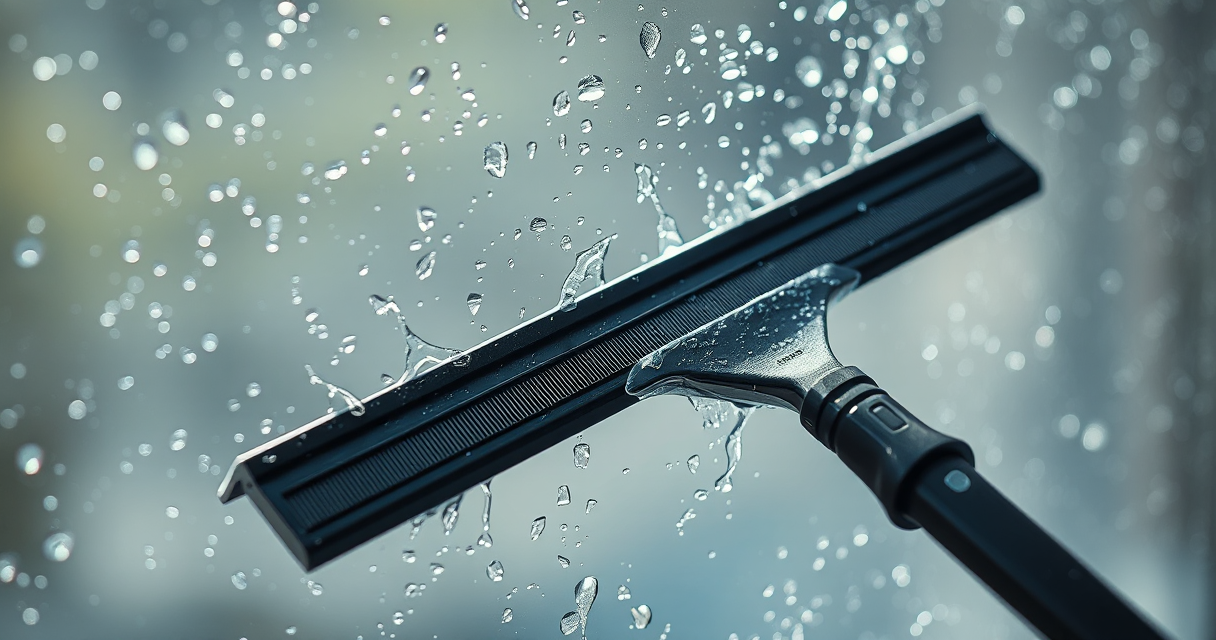 Squeegee leaving a crystal-clear stripe on a clean glass pane