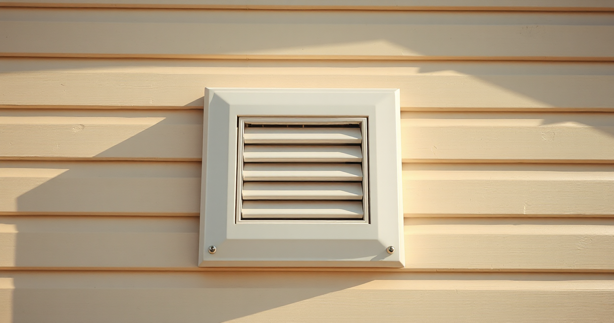 Plain white louvered exterior vent cap on light siding