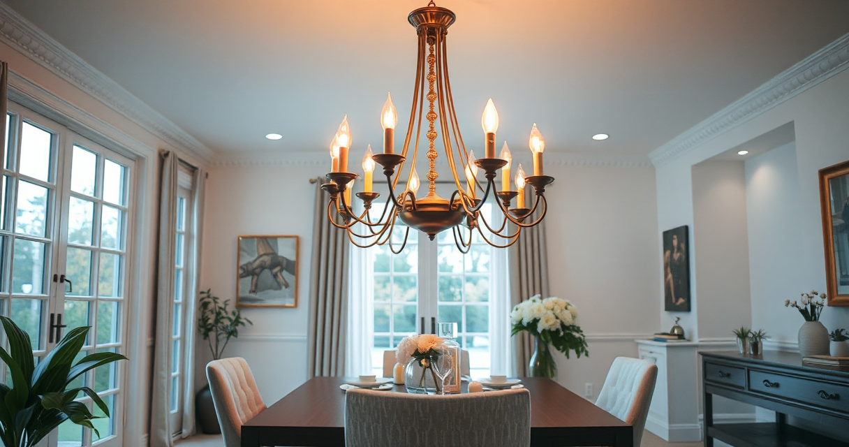 Elegant chandelier hanging in a dining room