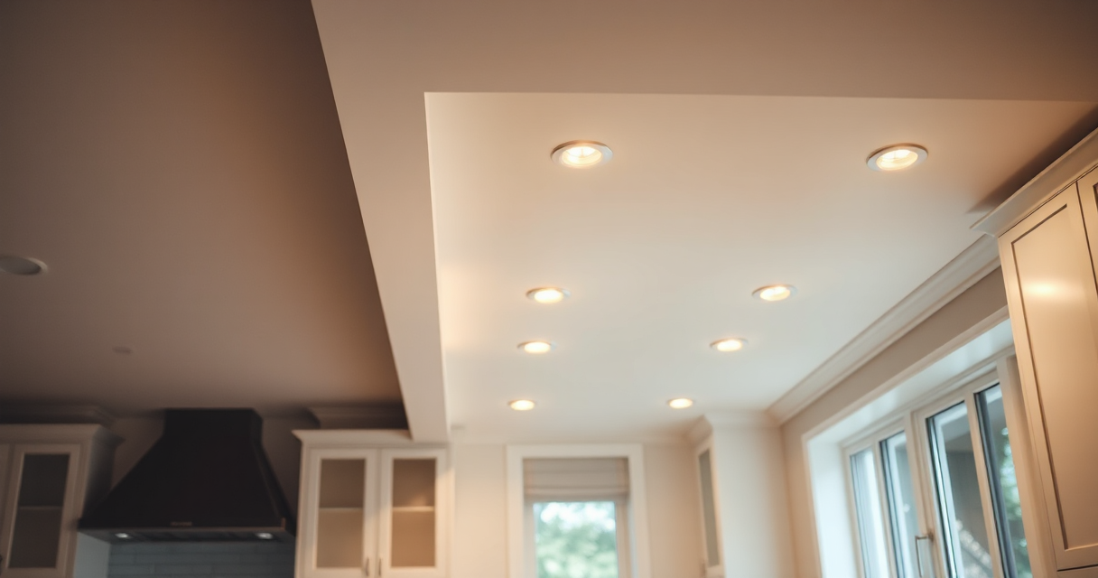 Recessed ceiling lights in a modern kitchen