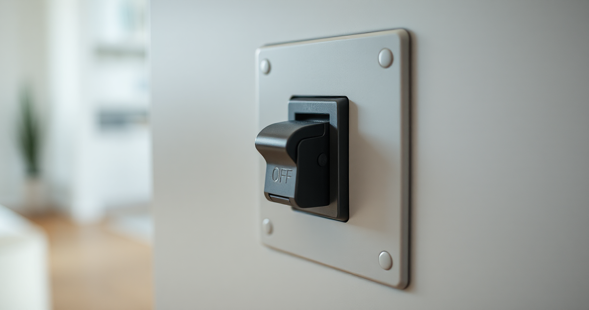 Close-up of a single circuit breaker switch flipped off