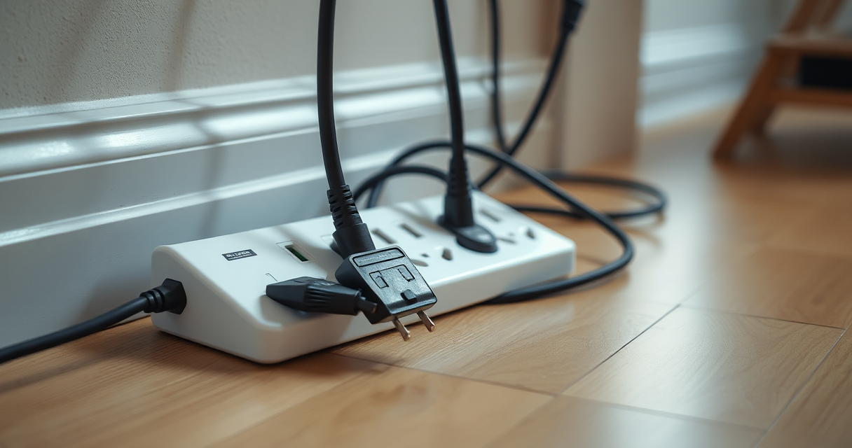 Overloaded power strip with several plugs at home