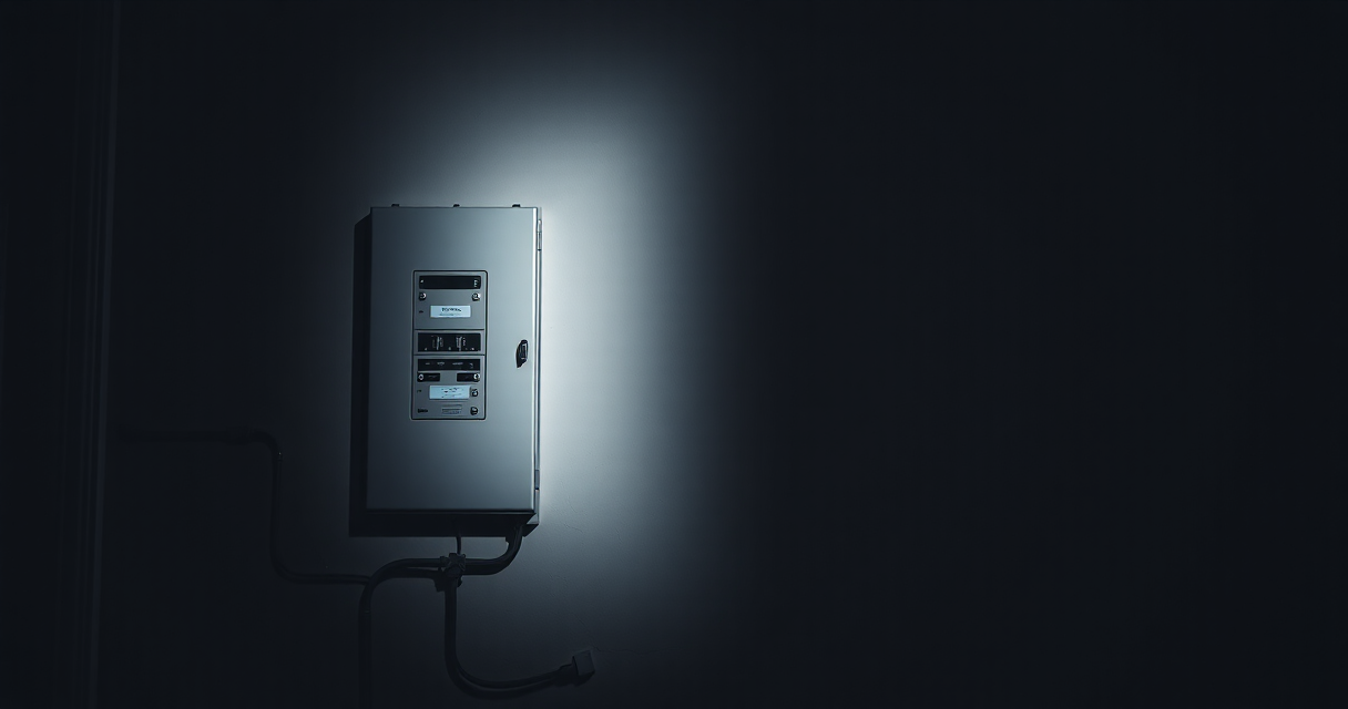 Electrical panel lit during a power outage at home