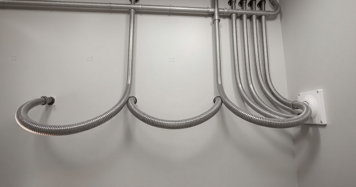 Neat parallel electrical conduit runs on a utility wall