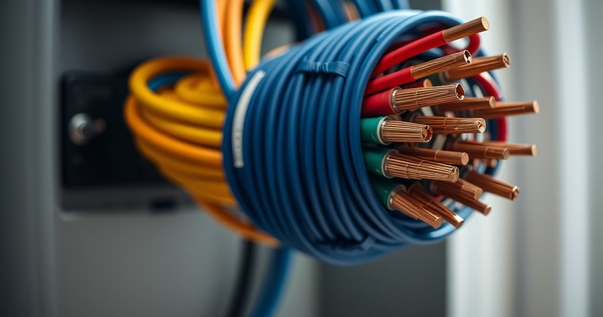 Bundled copper electrical wiring close-up