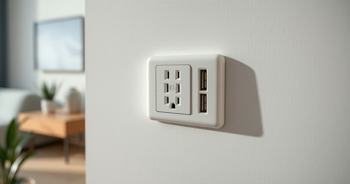 Modern USB wall outlet on an interior wall