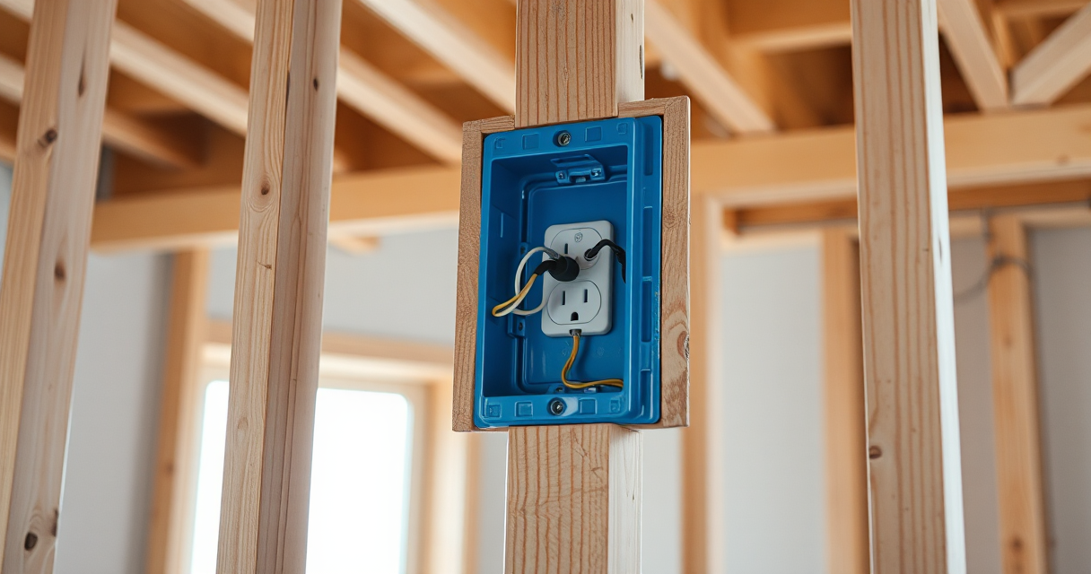 New electrical outlet box mounted in a stud wall
