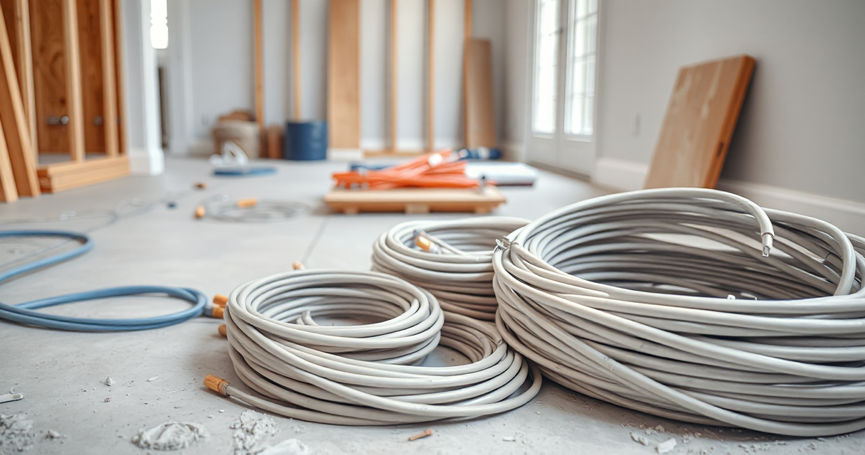 Coils of new electrical cable ready for installation