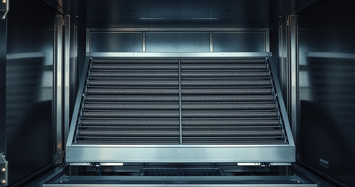 Clean evaporator A-coil inside an open air handler
