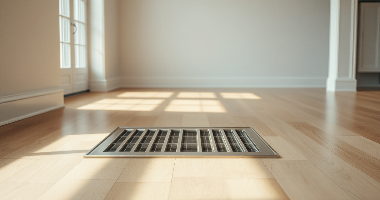 Floor supply register with clean airflow in a bright room