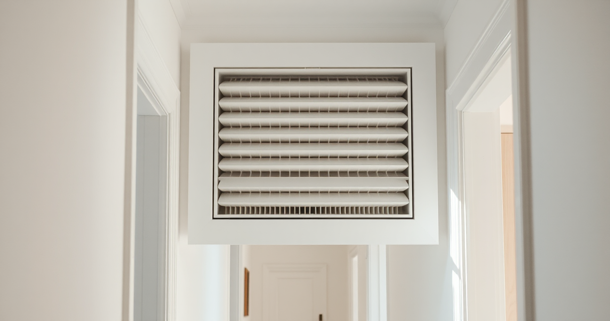 Large clean return-air grille on a wall with a fresh filter