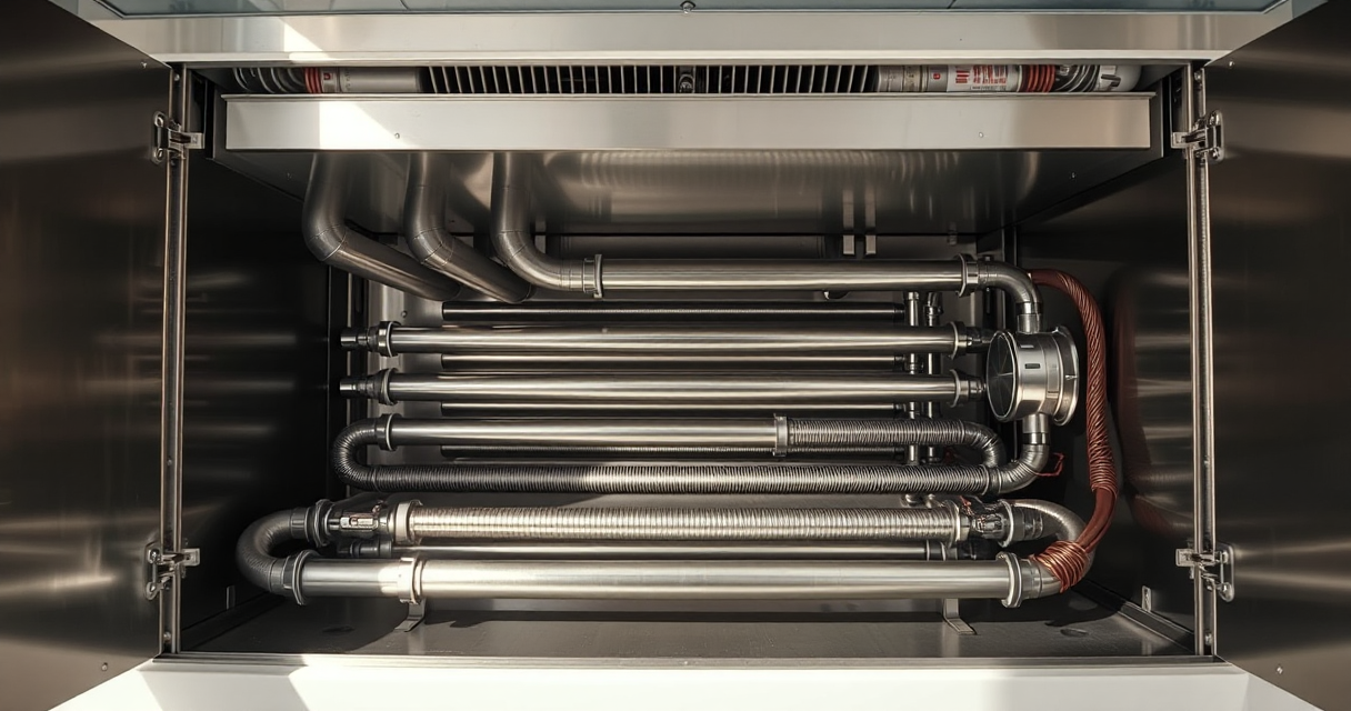 Furnace heat exchanger section viewed inside the cabinet