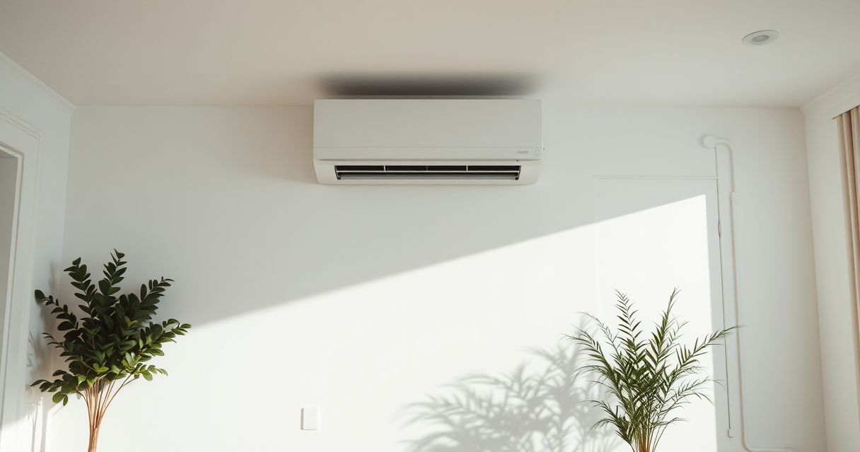 Ductless mini-split head mounted high on an interior wall