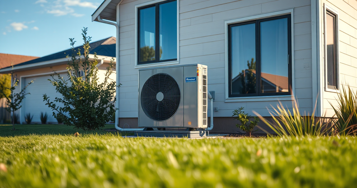 Modern heat pump outdoor unit beside a home