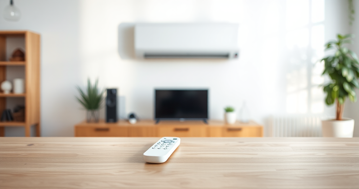 Mini-split remote and indoor head unit in a bright room