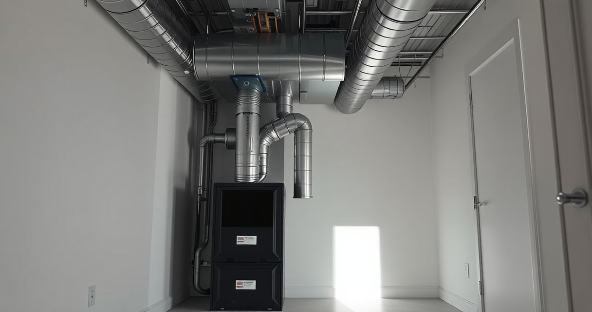 Newly installed high-efficiency furnace with clean ductwork
