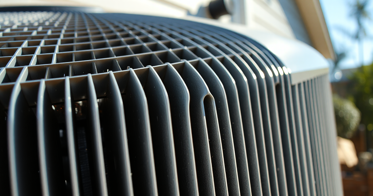 Freshly cleaned condenser coil fins on an outdoor unit