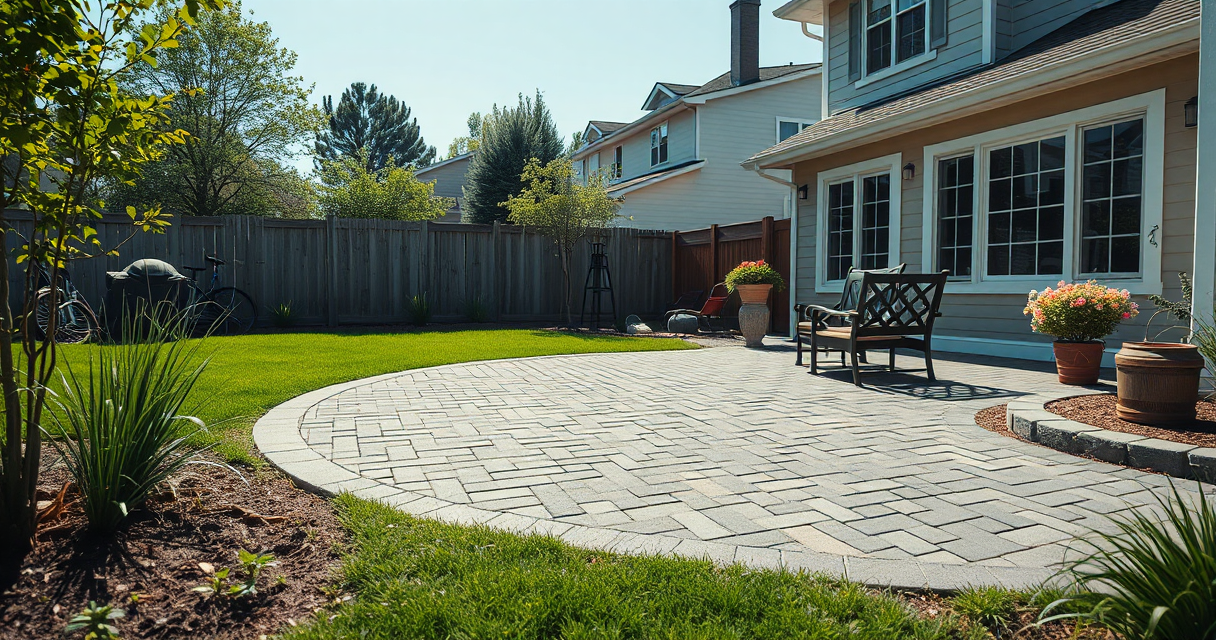 Newly installed paver patio with outdoor seating area