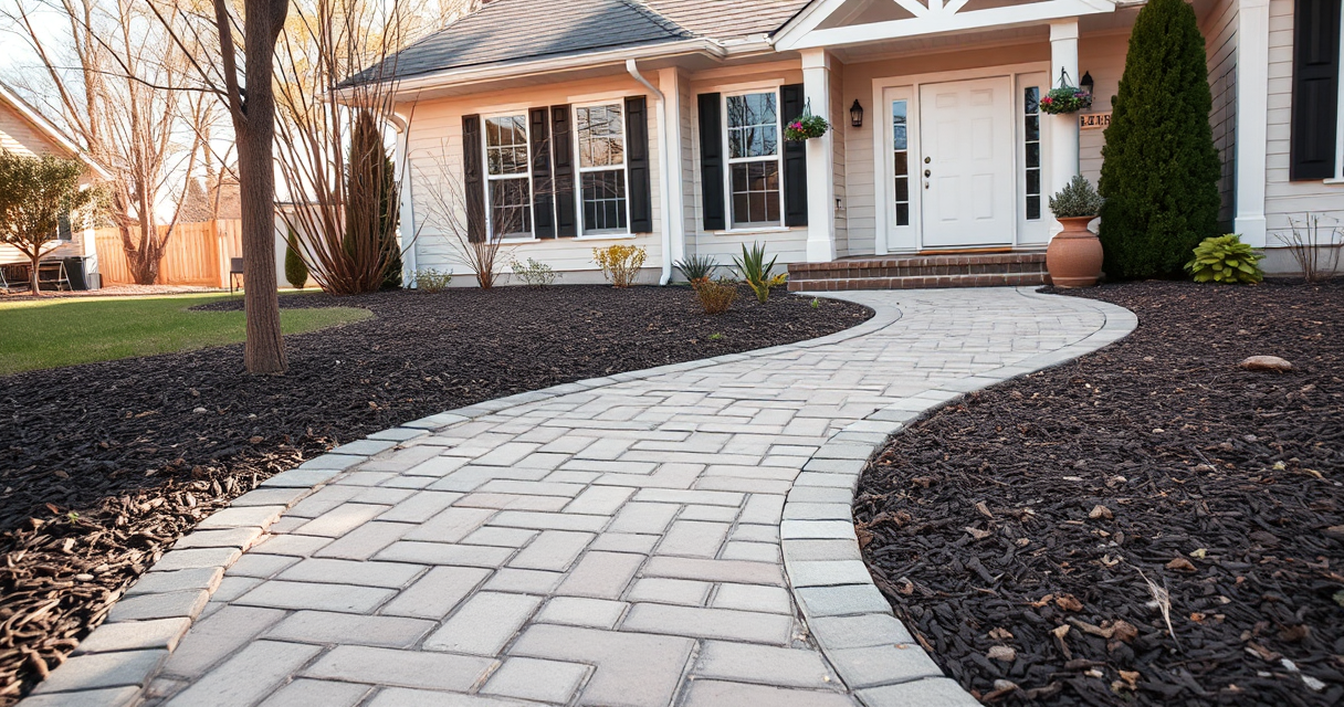 Paver walkway leading to a home entrance