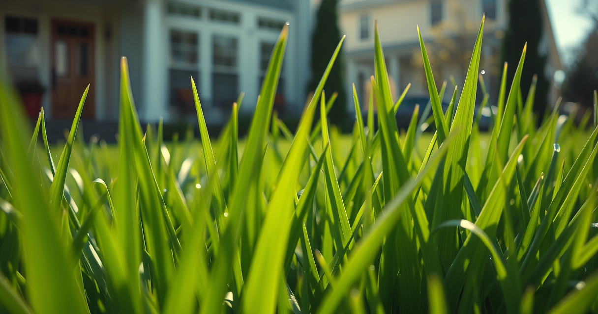 Vibrant thick green healthy grass close-up