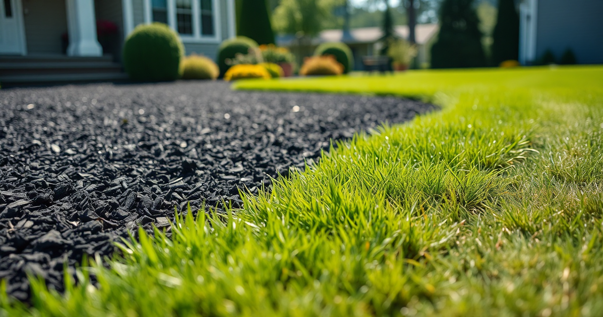 Crisp mulch bed border along a green lawn