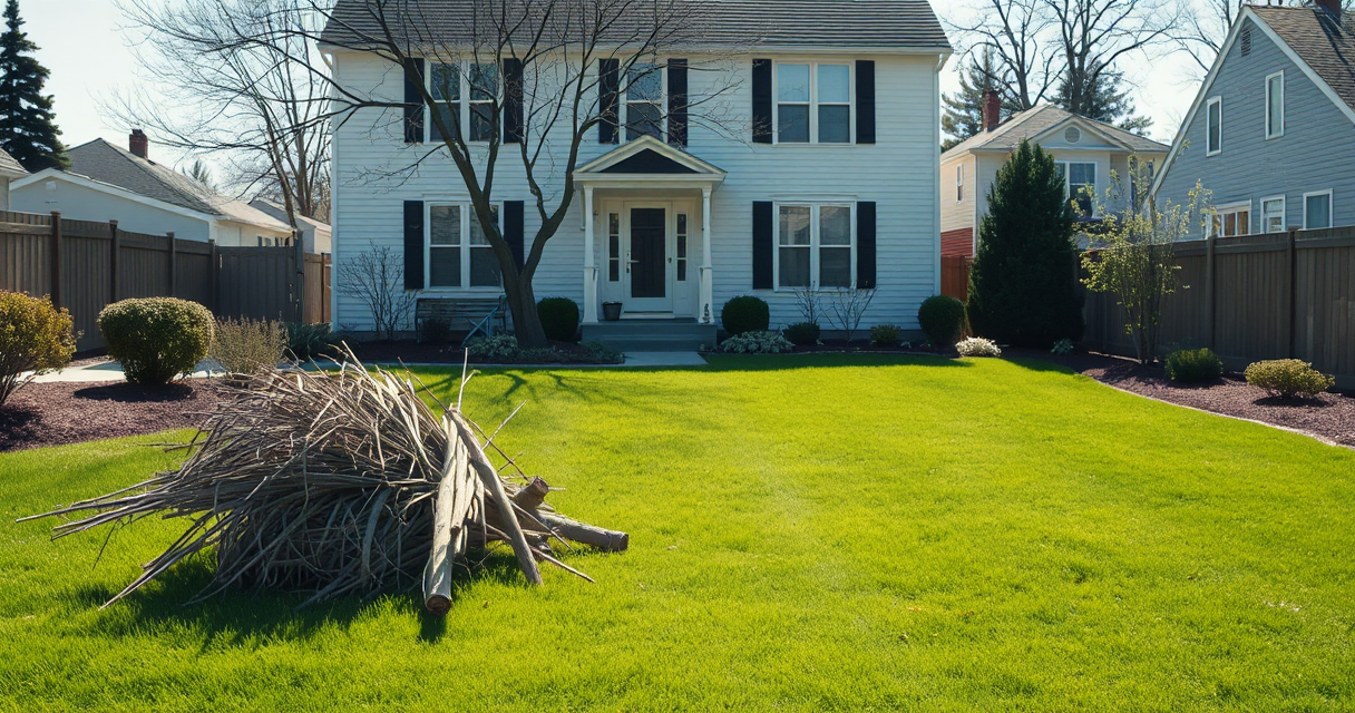 Yard cleared of storm debris, clean and tidy